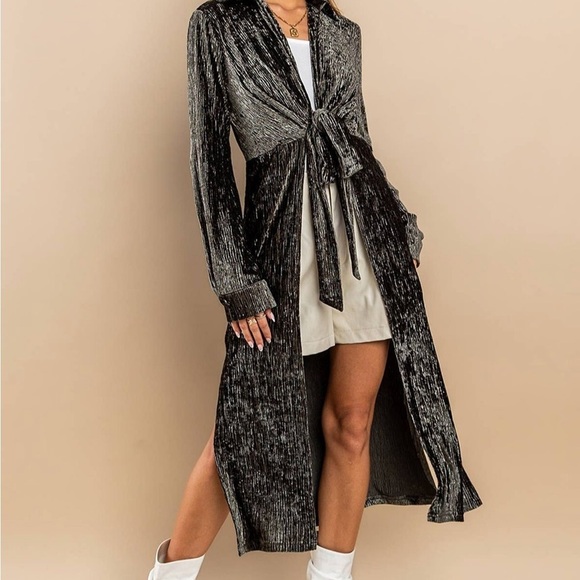 NWT Ces Femme Velvet Green Open Front Duster (Cardigan) - Picture 2 of 6